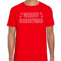 Bellatio Glitter kerst t-shirt rood Merry Christmas glitter steentjes voor heren