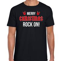 Bellatio Merry Christmas rock on Kerst t-shirt zwart voor heren
