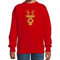 Bellatio Rendier hoofd Kerstsweater / Kersttrui rood voor kinderen