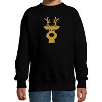 Bellatio Rendier hoofd Kerstsweater / Kersttrui zwart voor kinderen