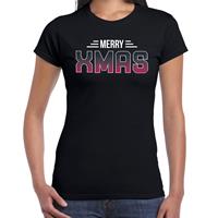 Bellatio Merry xmas disco Kerst t-shirt zwart voor dames