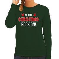 Bellatio Merry Christmas Rock on foute Kerstsweater / Kersttrui groen voor dames