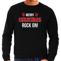 Bellatio Merry Christmas Rock on foute Kerstsweater / Kersttrui zwart voor heren