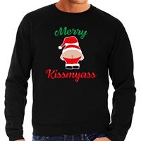 Bellatio Merry Kissmyass foute Kerstsweater / Kersttrui zwart voor heren