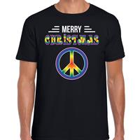 Bellatio Merry Christmas hippie fout Kerstshirt / t-shirt zwart voor heren