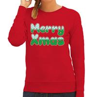 Bellatio Merry xmas foute Kerstsweater / Kersttrui rood voor dames
