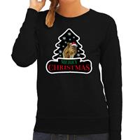Bellatio Dieren kersttrui eekhoorntje zwart dames - Foute eekhoorntjes kerstsweater -