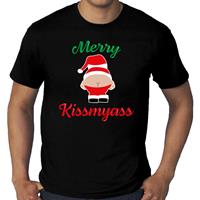 Bellatio Grote maten merry kiss my ass foute Kerst t-shirt zwart voor heren