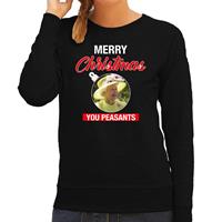 Bellatio Queen/koningin Merry Christmas peasants foute Kerst sweater / trui zwart voor dames