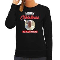 Bellatio Paus Merry Christmas sinners foute Kerst sweater / trui zwart voor dames