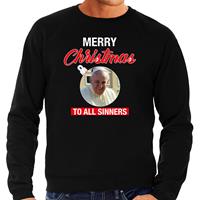 Bellatio Paus Merry Christmas sinners foute Kerst sweater / trui zwart voor heren
