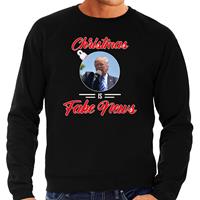 Bellatio Trump Christmas is fake news foute Kerst sweater / trui zwart voor heren