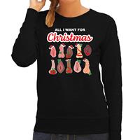 Bellatio All I want for Christmas / piemels / vaginas foute Kerst sweater / trui zwart voor dames