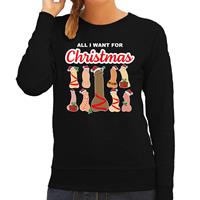 Bellatio All I want for Christmas is piemels foute Kerst sweater / trui zwart voor dames