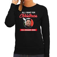 Bellatio Kim Jong-Un All I want for Christmas foute Kerst sweater / trui zwart voor dames