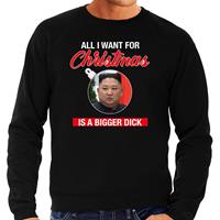 Bellatio Kim Jong-un All I want for Christmas foute Kerst sweater / trui zwart voor heren