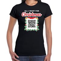 Bellatio Kerst QR code kerstshirt Alleen maar zuipen dames zwart - Fout kerst t-shirt -