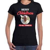 Bellatio Paus Merry Christmas sinners fout Kerstshirt zwart voor dames