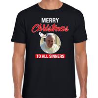 Bellatio Paus Merry Christmas sinners fout Kerstshirt zwart voor heren