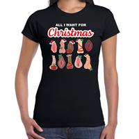 Bellatio All I want for Christmas / piemels / vaginas fout Kerst t-shirt zwart voor dames
