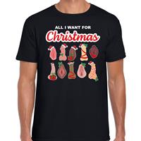 Bellatio All I want for Christmas / piemels / vaginas fout Kerst t-shirt zwart voor heren