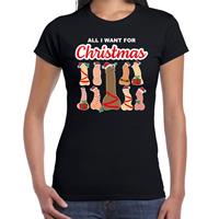 Bellatio All I want for Christmas / piemels fout Kerst t-shirt zwart voor dames