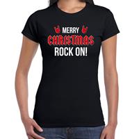 Bellatio Merry Christmas rock on Kerst t-shirt zwart voor dames