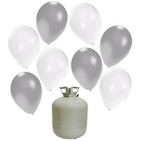 Bellatio 30x Helium ballonnen wit/zilver 27 cm + helium tank/cilinder -