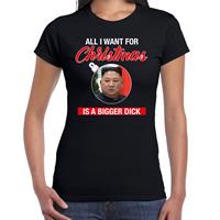 Bellatio Kim Jong-un All I want for Christmas fout Kerstshirt zwart voor dames