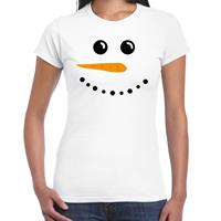 Bellatio Sneeuwpop Kerst t-shirt wit voor dames