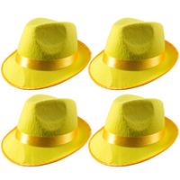 4x stuks trilby carnaval verkleed hoed neon geel -