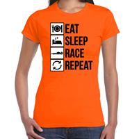 Bellatio Eat sleep race repeat supporter / race fan t-shirt oranje voor dames