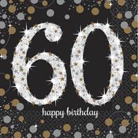 Amscan 32x stuks 60 jaar verjaardag feest servetten zwart met confetti print 33 x 33 cm -