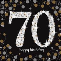 Amscan 32x stuks 70 jaar verjaardag feest servetten zwart met confetti print 33 x 33 cm -