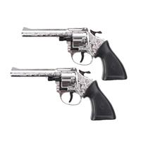 Merkloos Set van 2x stuks speelgoed Revolvers/pistolen ringo met 8 schoten van 20 cm -
