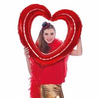 Bellatio Set van 2x folie hart muur decoratie rood 80 x 70 cm -