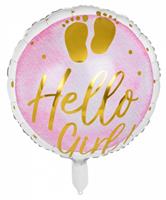 Boland folieballon Hello Girl! 45 cm roze/wit/goud