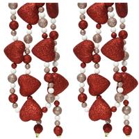 Decoris 3x kralenslingers Valentijn versiering slingers hartjes foam rood glitter 200 x 5 cm -