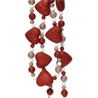 Decoris 1x kralenslingers Valentijn versiering slingers hartjes foam rood glitter 200 x 5 cm -