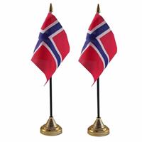 Bellatio 2x stuks noorwegen tafelvlaggetje 10 x 15 cm met standaard -