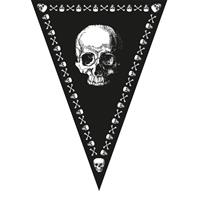 Bellatio Piraten doodshoofd thema vlaggetjes slinger/vlaggenlijn zwart van 5 meter -