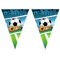 Bellatio 2x stuks voetbal thema vlaggetjes slingers/vlaggenlijnen groen/blauw van 5 meter -