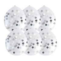 Xenos ballonnen confetti - zilver - set van 6