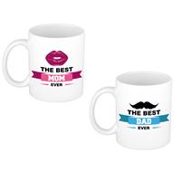 Bellatio The best mom and dad ever cadeau mok / beker wit -