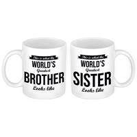 Bellatio Worlds Greatest Brother en Sister mok - Cadeau beker set voor Broer en Zus -