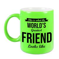 Bellatio Worlds Greatest Friend cadeau koffiemok / theebeker neon groen 330 ml -