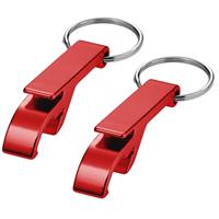 Set van 12x stuks flesopeners sleutelhangers rood 6 cm -