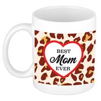 Bellatio Best mom ever panterprint cadeau mok / beker wit -