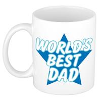 Bellatio Worlds best dad kado mok / beker wit met blauwe ster - Vaderdag / verjaardag -