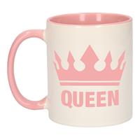 Bellatio Cadeau Queen mok/ beker roze wit 300 ml -